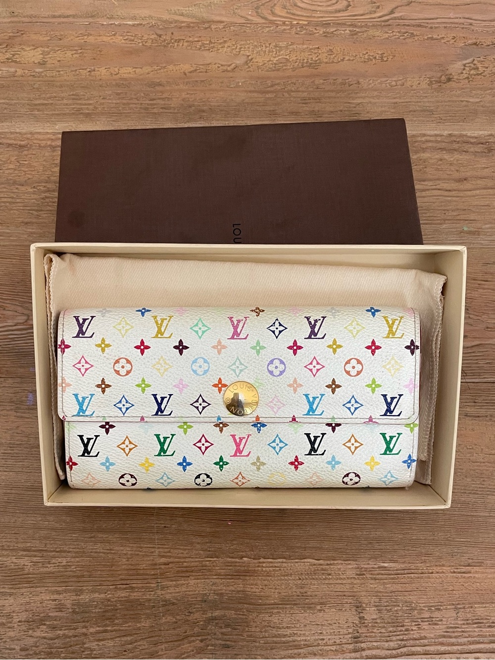 Louis Vuitton x Murakami Multicolor Sarah Wallet White 2006